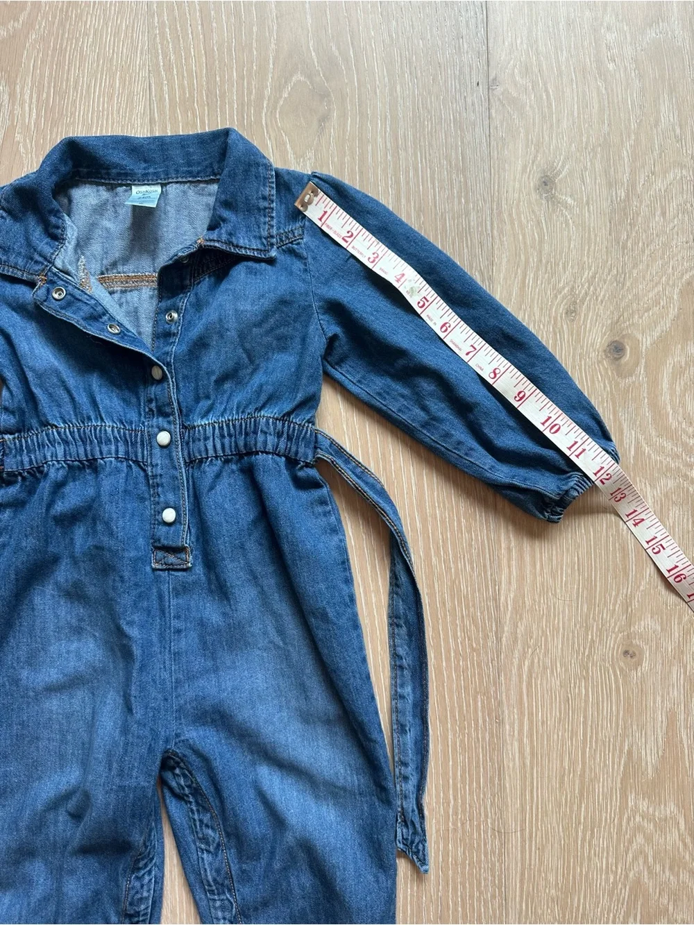 OshKosh B’gosh Girls 24M Denim Jumpsuit Coveralls Belted Snap Front Romper